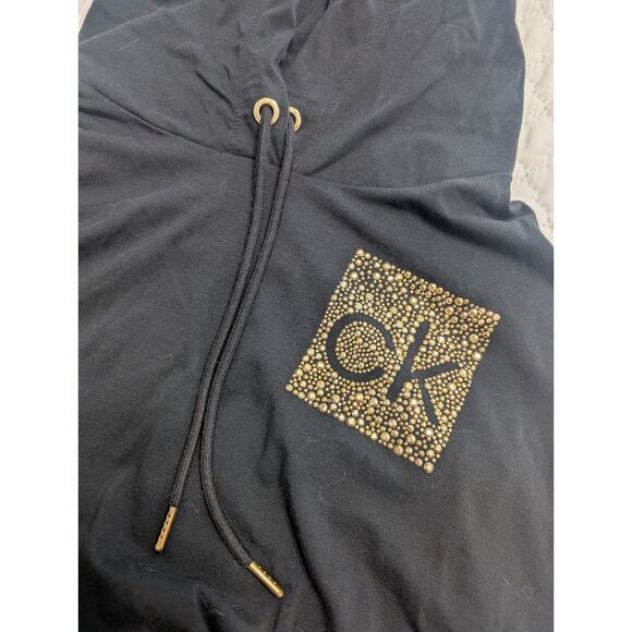 ✨ Calvin Klein Black Hoodie Dress 2XL Gold Logo Preowned - Picture 5 of 7